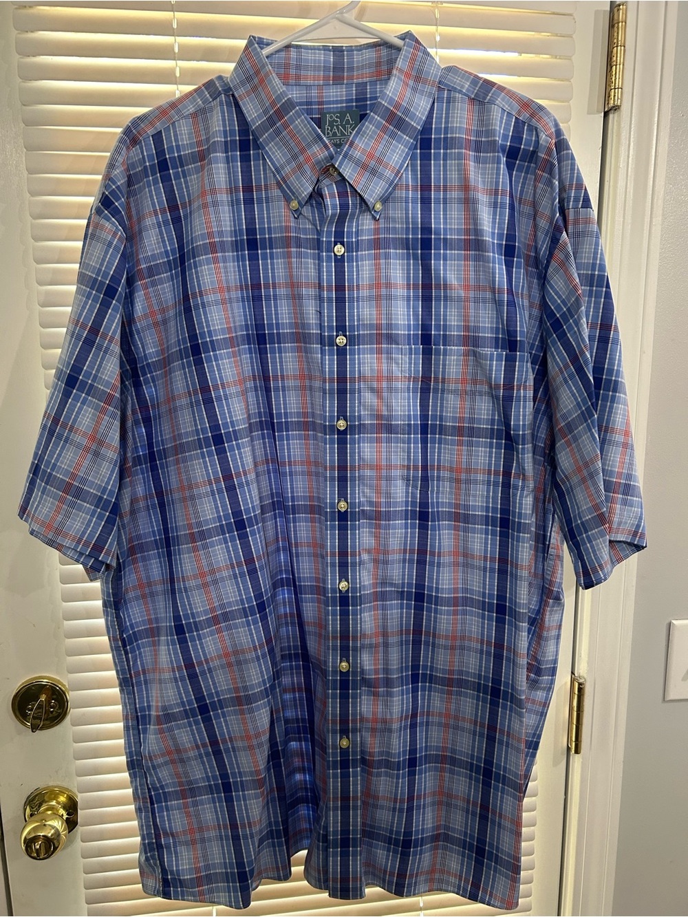 Jos A. Bank Blue Plaid Short-Sleeve Button-Down Shirt